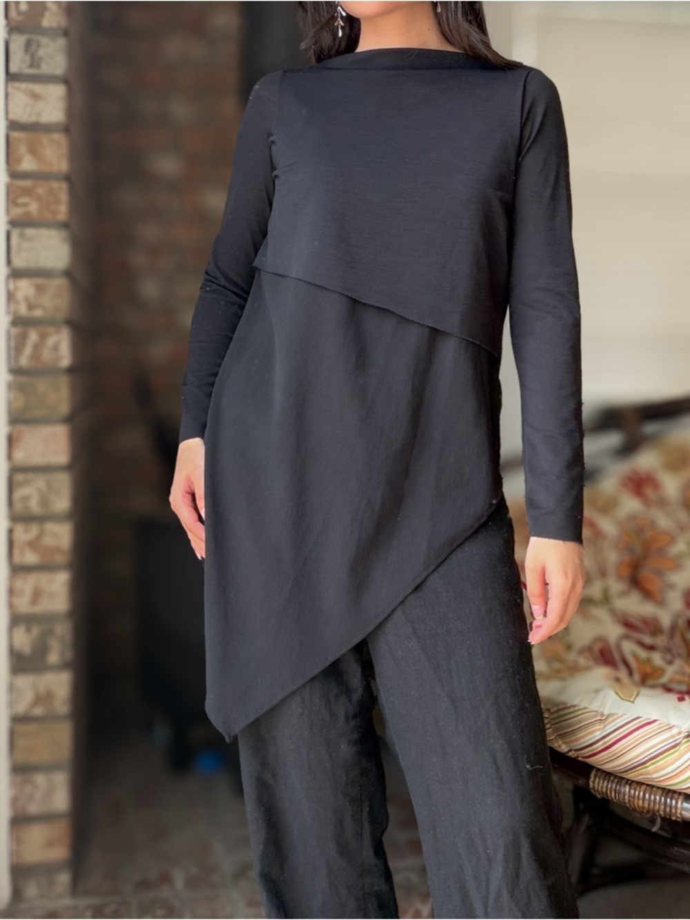 Zara Black Asymmetric Layered Long Sleeve Tunic Top